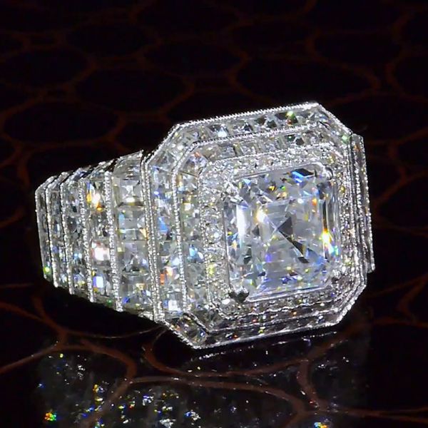 2ct Asscher Cut Layered Handmade Engagement Ring 