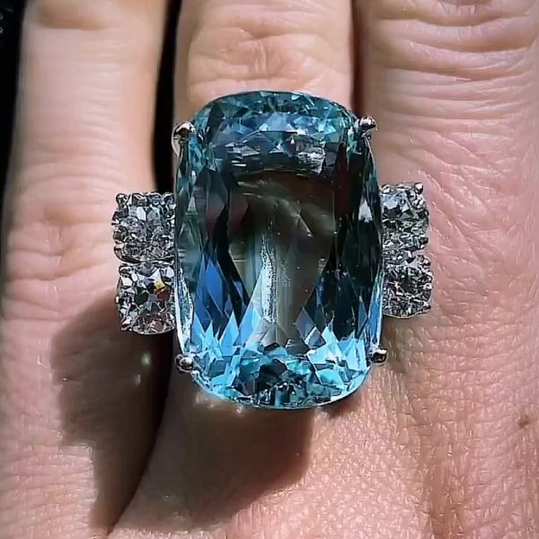 15ct Cushion Cut Aquamarine Engagement Ring