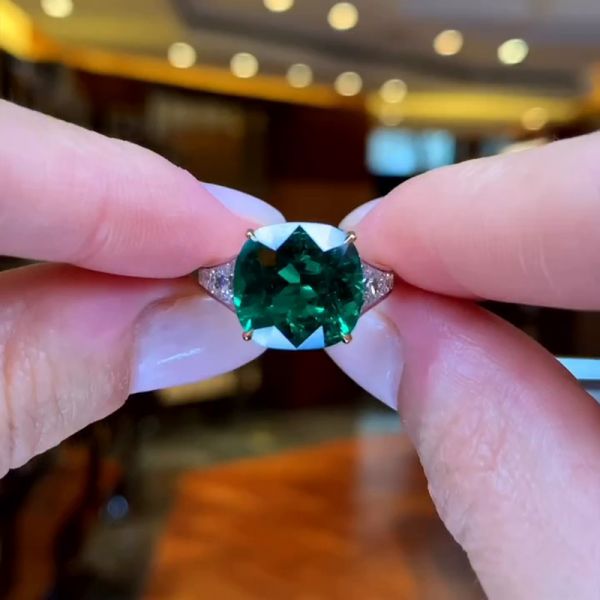 6ct Cushion Cut Emerald Two Tone Handmade Engagement Ring