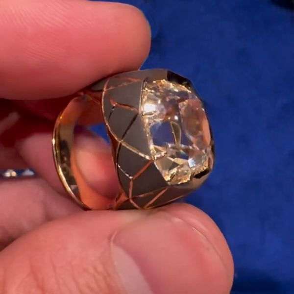 10ct Cushion Cut White Sapphire Gold Geometric With Sandblasted Finish Handmade Ring