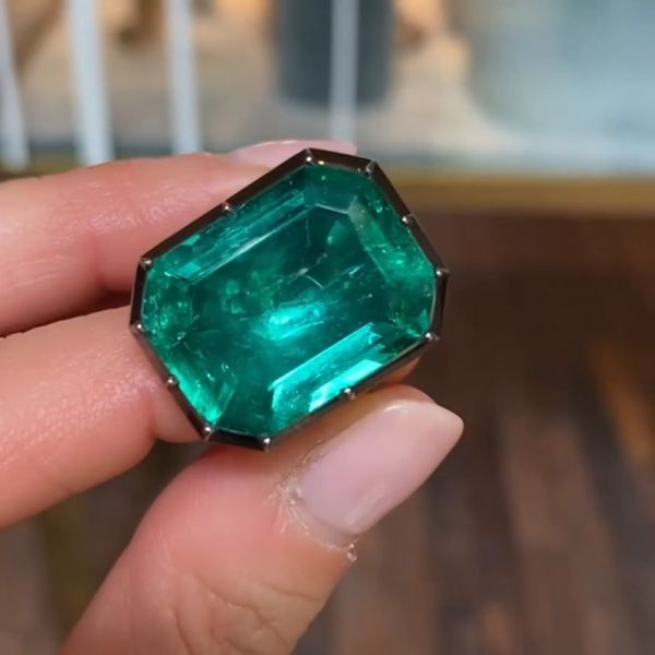6.5ct Emerald Cut Emerald Green Yellow Gold Handmade Engagement Ring