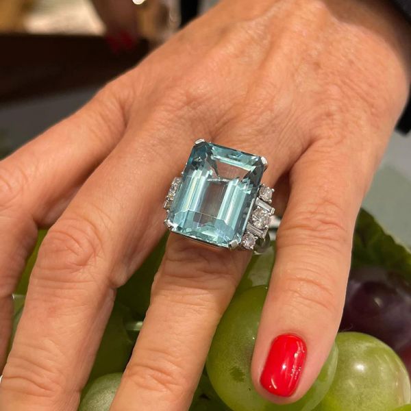 17ct Emerald Cut Aquamarine Handmade Engagement Ring
