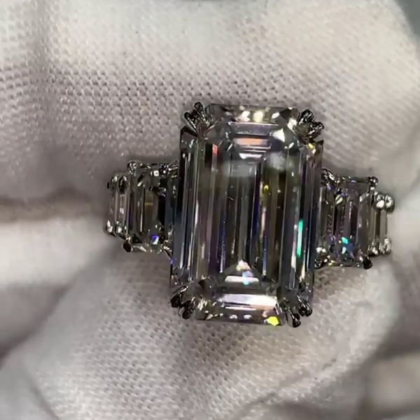 8ct Emerald Cut White Sapphire Eternity Handmade Engagement Ring