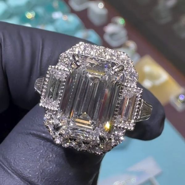 6ct Emerald Cut White Sapphire Luxury Handmade Engagement Ring