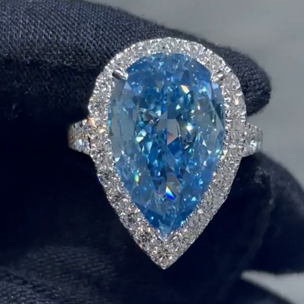 15ct Pear Cut Aquamarine Halo Handmade Ring
