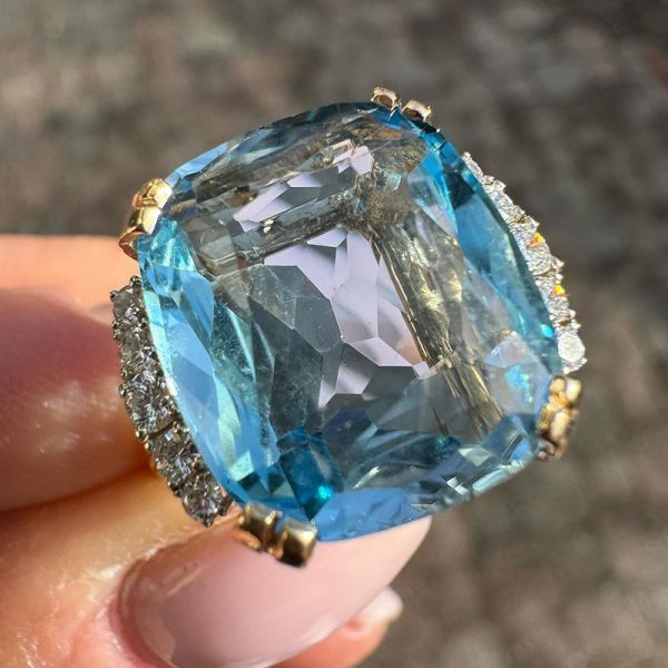 9.2ct Cushion Cut Aquamarine Vintage Handmade Ring