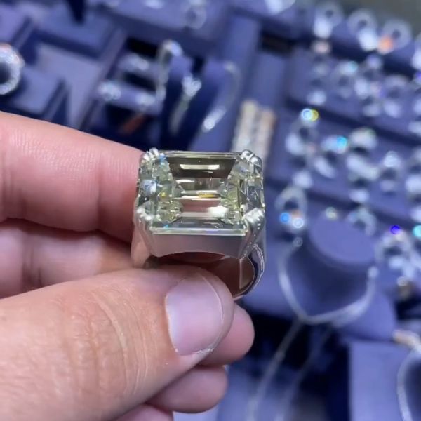 12ct Emerald Cut White Sapphire East-West Handmade Men's  Ring