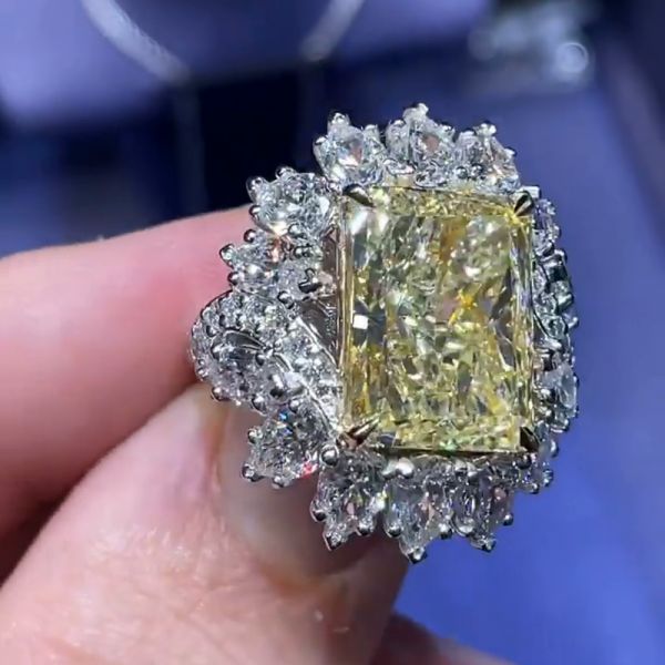 7ct Radiant Cut Yellow Sapphire Floral Design Handmade Engagement Ring