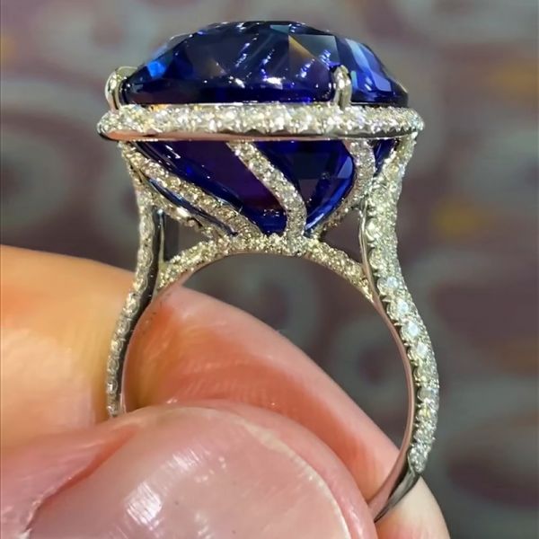 8ct Cushion Cut Royal Blue Sapphire Halo Handmade Sterling Silver Ring