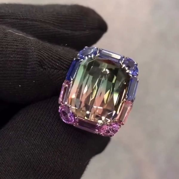 6.8ct Cushion Cut Bi-color Pink & Blue Tourmaline Handmade Sterling Silver Ring