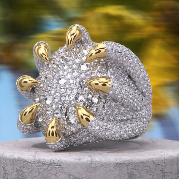 10ctw Round Cut White Sapphire Pave Set Two-Tone Dragon Claw Handmade Men's Ring