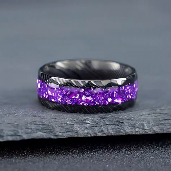 Amethyst Black Gold 8mm Handmade Men's Band Ring