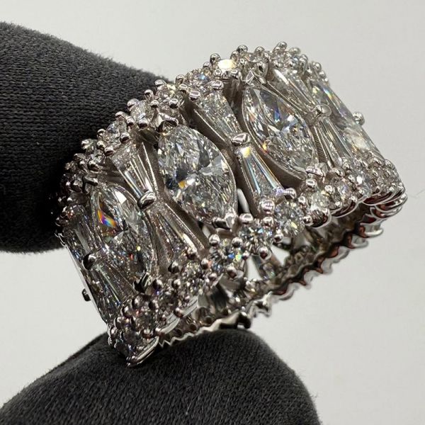 15ctw Marquise Cut White Sapphire Handmade Eternity Men's Band Ring