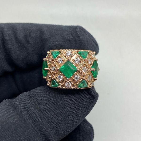 12ctw Asscher & Trillion Cut Emerald Yellow Gold Handmade Men's Band