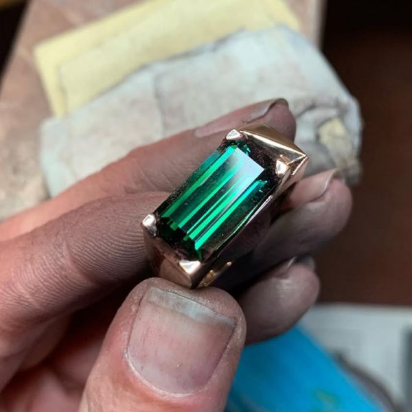 5ct Baguette Cut Emerald Handmade Unique Design Men's Ring