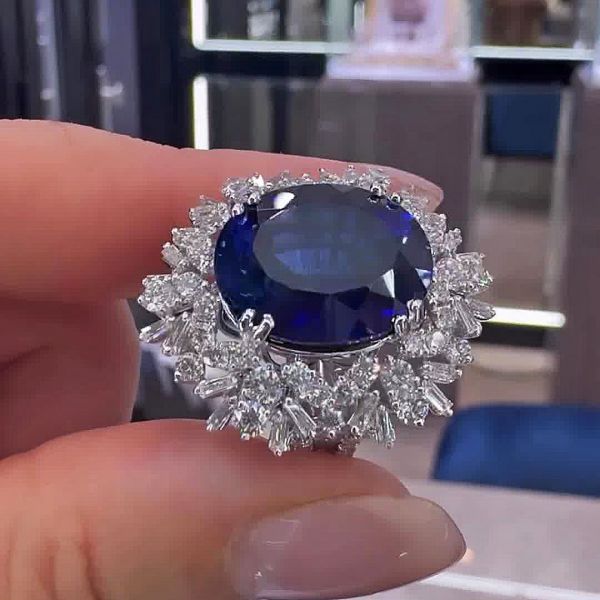 6.75ct Oval Cut Blue Sapphire Engagement Ring