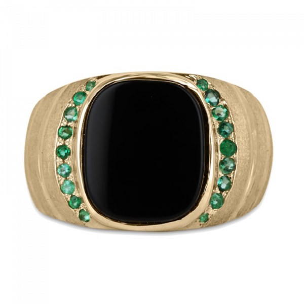 0.32-Carats Mens Black Onyx & Emerald Signet Pointer Finger Ring