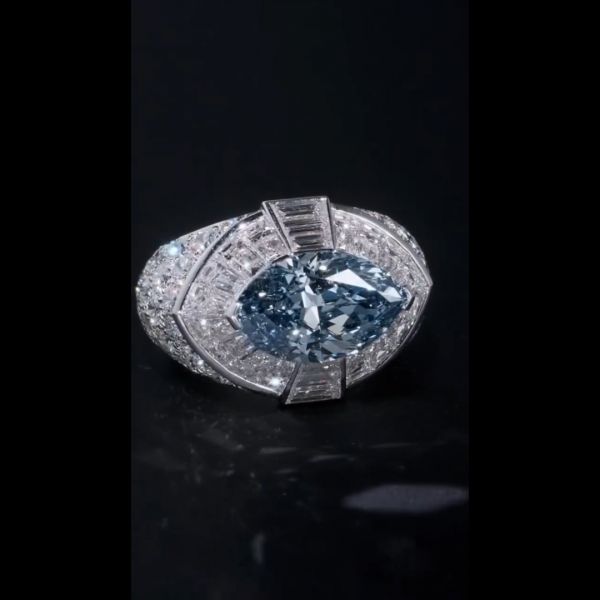 18ct Marquise-cut Aqua Blue Diamond Sterling Silver Handmade Men's Ring