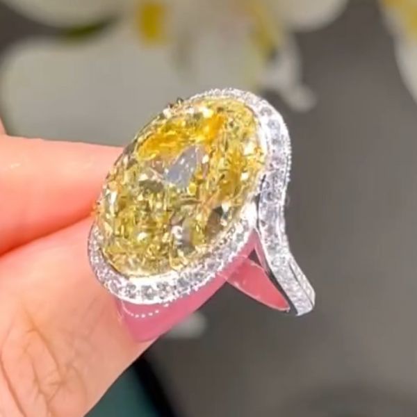 10ct oval cut yellow diamond sterling silver handmade wedding ring