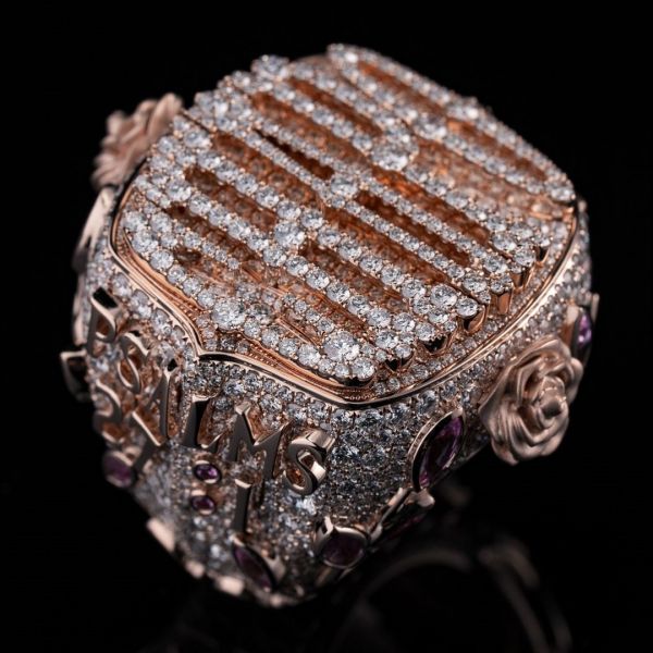 35ctw Diamond and Amethyst Sterling Silver Rose Gold Plated Handmade Men's Ring