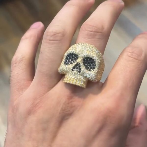 20ct round cut diamond luxury skull design style sterling silver plated yellow gold handmade men's ring