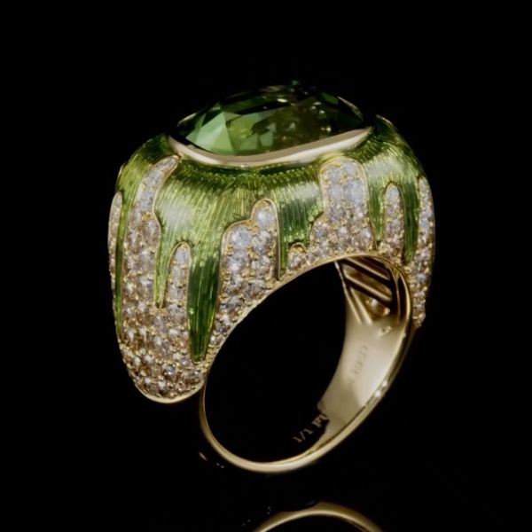 18ct cushion cut emerald crystal stone and round cut diamond luxury sterling silver plated yellow gold handmade men's ring