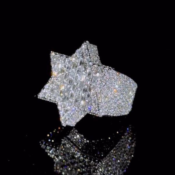 26ct diamond inlaid six-pointed star design sterling silver handmade ring