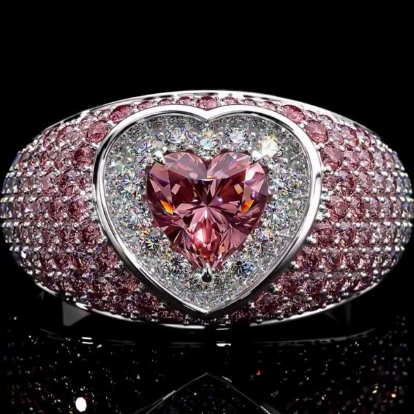 36ctw Heart Cut Pink Diamond Luxury Sterling Silver Handmade Ring