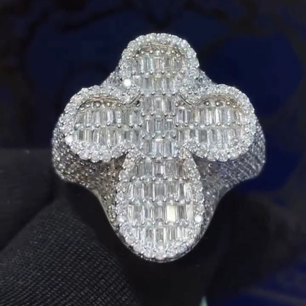 26ctw Diamond Inlaid Luxury Cross Sterling Silver Handmade Ring