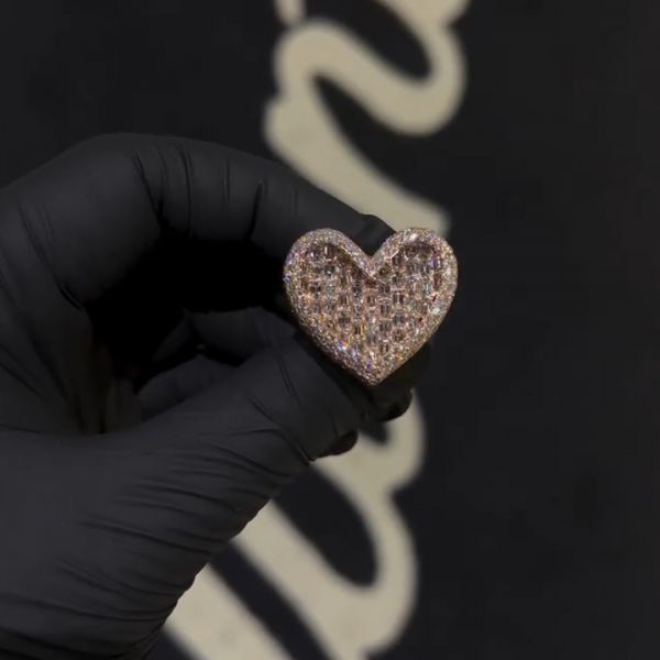 26ctw Emerald Cut Diamond Inlaid Heart Shape Luxury Sterling Silver Plated Rose Gold Handmade Ring