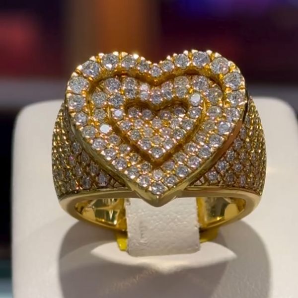 36ct round cut diamond luxury heart shaped sterling silver plated yellow gold handmade ring