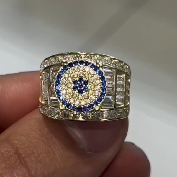 16ct round-cut diamond and sapphire handmade sterling silver yellow gold ring