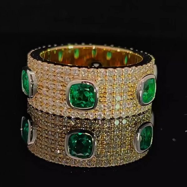 12ct Princess Cut Emerald Sterling Silver Plated Yellow Gold Handmade Ring