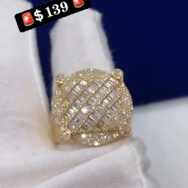 20ct Emerald Cut Diamond Luxury Handmade Sterling Silver Plated Yellow Gold Ring