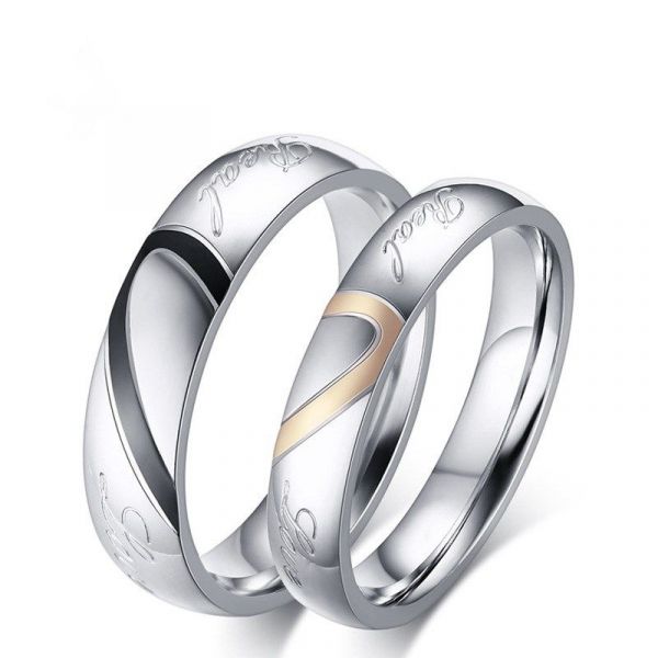 Titanium Steel Elegant Heart Design Couple Wedding Band Set